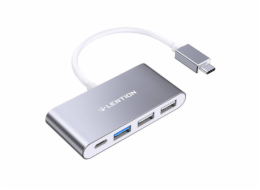 Rozbočovač Lention 4v1 USB-C na USB 3.0 + 2x USB 2.0 + USB-C (šedý)