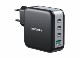 Nástěnná nabíječka GaN Rocoren 3x USB-C, 1x USB, Power Delivery 3.0, 100 W (černá)