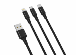 Kabel 3v1 XO USB-C / Lightning / Micro 2,4A, 1,2 m (černý)