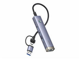 Rozbočovač 4v1 Baseus UltraJoy USB-A&USB-C na 3xUSB3.0+USB-C+RJ45 (šedý)