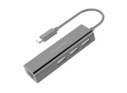 Lention Hub USB-C na 3x USB 2.0 + Ethernet adaptér (černý)