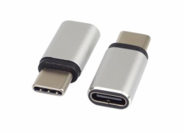 PremiumCord Adaptér USB-C Female - USB-C Male, stříbrná