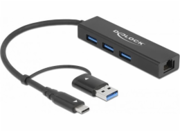 USB 3.2 Gen 1 Hub mit 3 Ports und Gigabit LAN und USB-C/A-Stecker, Dockingstation