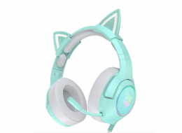 Herní sluchátka K9 RGB USB cat ears zelená (kabelová)