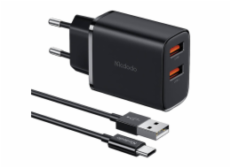 Mcdodo CH-5072 USB-A*2, 12W power charger + USB-A to USB-C cable (black)