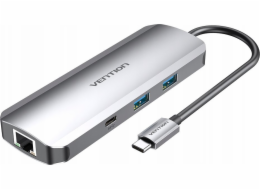 USB-C Docking Station to HDMI, USB-C, 2x USB3.0, RJ45, SD, TF, TRRS 3.5mm, PD 0.15m Vention TOMHB (gray)