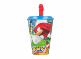 Dětský kelímek na vodu s brčkem STOR 40530 430 ml Ježek Sonic (modrý a červený)