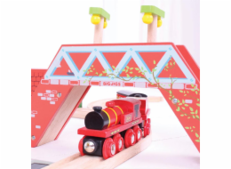 Bigjigs Rail Červená lokomotiva s tendrem + 3 koleje