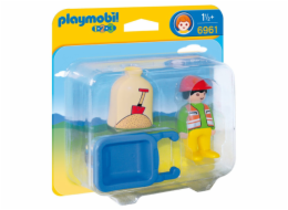 Stavební dělník Playmobil, panáček s kolečkem, 4 dílky