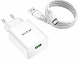 Nástěnná nabíječka VFAN E03, 1x USB, 18 W, QC 3.0 + kabel USB-C (bílá)