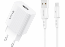 Síťová nabíječka VFAN E01, 1x USB, 2,4A + kabel Micro USB (bílý)