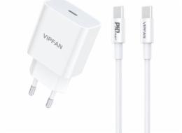 Nástěnná nabíječka VFAN E04, USB-C, 20W, QC 3.0 + kabel USB-C (bílá)