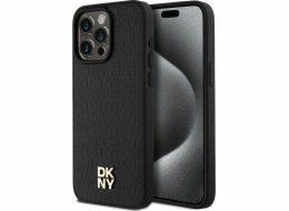 DKNY  DKHMP15XPSHRPSK iPhone 15 Pro Max 6.7 černo/černé pevné pouzdro Kožený Monogram Vzor Kovové Logo MagSafe