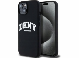 DKNY  tekutý silikon s bílým tištěným logem MagSafe - pouzdro na iPhone 15/14/13 (černé)