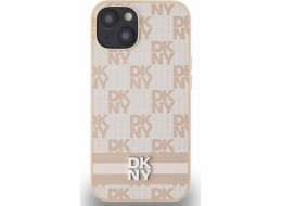 DKNY  DKHCP15SPCPTSSP iPhone 15 / 14 / 13 6.1 růžové/růžové pevné pouzdro Kožený kostkovaný mono vzor a tištěné pruhy