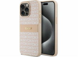 DKNY  DKHCP15XPRTHSLP iPhone 15 Pro Max 6,7 růžové/růžové pevné pouzdro Kožený mono pruh a kovové logo