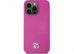 DKNY  DKHMP15SPSHRPSP iPhone 15 / 14 / 13 6.1 růžové/růžové pevné pouzdro Kožený vzor Kovové logo MagSafe