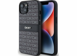 DKNY  DKHCP14SPRTHSLK iPhone 14 / 15 / 13 6.1 černo/černé pevné pouzdro Kožený mono pruh a kovové logo