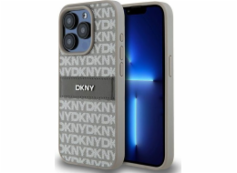 DKNY  DKHCP15LPRTHSLE iPhone 15 Pro 6.1 béžové/béžové pevné pouzdro Kožený mono pruh a kovové logo