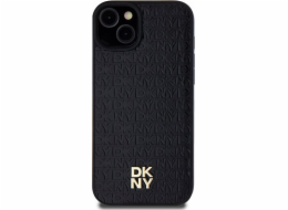 DKNY  DKHMP15SPSHRPSK iPhone 15 / 14 / 13 6.1 černo/černé pevné pouzdro Kožený vzor Kovové logo MagSafe