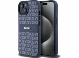 DKNY  DKHCP15SPRTHSLB iPhone 15 / 14 / 13 6.1 modro/modré pevné pouzdro Kožený mono pruh a kovové logo