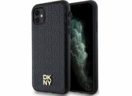 DKNY  DKHMN61PSHRPSK iPhone 11 / Xr 6.1 černo/černé pevné pouzdro Kožený Monogram Vzor Kovové Logo MagSafe