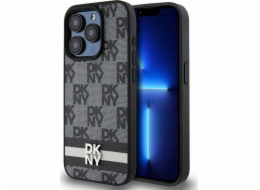 DKNY  DKHCP15LPCPTSSK iPhone 15 Pro 6.1 černo/černé pevné pouzdro Kožený kostkovaný mono vzor a tištěné pruhy