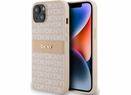 DKNY  DKHCP14SPRTHSLP iPhone 14 / 15 / 13 6.1 růžové/růžové pevné pouzdro Kožený mono pruh a kovové logo