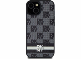 DKNY  DKHCP14SPCPTSSK iPhone 14 / 15 / 13 6.1 černo/černé pevné pouzdro Kožený kostkovaný mono vzor a tištěné pruhy