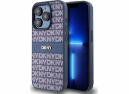 DKNY  DKHCP15LPRTHSLB iPhone 15 Pro 6.1 modro/modré pevné pouzdro Kožený mono pruh a kovové logo