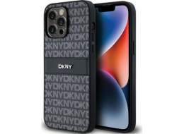 DKNY  DKHCP14LPRTHSLK iPhone 14 Pro 6.1 černo/černé pevné pouzdro Kožený mono pruh a kovové logo