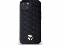 DKNY  DKHMP14SPSHRPSK iPhone 14 / 15 / 13 černé/černé pevné pouzdro Kožený Monogram Vzor Kovové Logo MagSafe