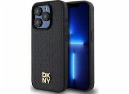 DKNY  DKHMP15LPSHRPSK iPhone 15 Pro 6.1 černo/černé pevné pouzdro Kožený vzor Monogram Kovové Logo MagSafe