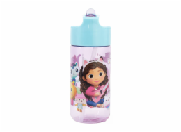 Láhev na vodu s brčkem pro děti STOR 21236 430 ml Gabby s Dollhouse (růžová a modrá)