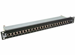 LYNX Patch panel 19", 24 portů, Cat6a, stíněný, černý