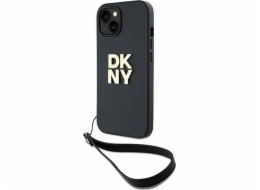 DKNY PU Leather Stack Logo Wrist Strap Zadní Kryt pro iPhone 14 Black