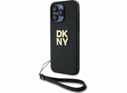 DKNY PU Leather Stack Logo Wrist Strap Zadní Kryt pro iPhone 15 Pro Max Black