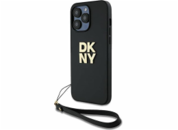 DKNY PU Leather Stack Logo Wrist Strap Zadní Kryt pro iPhone 14 Pro Black