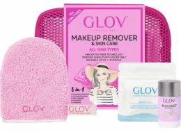 Rukavice Kelioninis rinkinys Glov Pink: makiažo valymo pirštine On-The-Go + makiažo koregavimo pirštine Quick Treat + makiažo valymo pirštiniu valiklis Magnet Cleanser + kosmetika