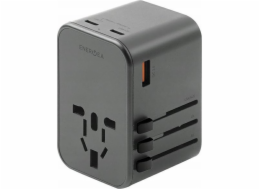 Nabíječka Energea Nabíjení ENERGEA. síť. 1xUSB+2xUSB-C PD-PPS-QC 3.0 65W 1A2C adaptér 4v1 US/UA/EU/UK šedá/gunmetal Adaptér Travelworld GaN65W