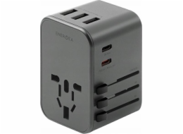 Nabíječka Energea Nabíjení ENERGEA. síť. 3xUSB+2xUSB-C PD-PPS-QC 3.0 35.5W 3A2C adaptér 4v1 US/UA/EU/UK šedá/gunmetal Travelworld