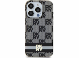 DKNY  DKHMP15SHCPTSK iPhone 15 / 14 / 13 6.1 černo/černé pevné pouzdro IML kostkovaný mono vzor a tištěné pruhy MagSafe