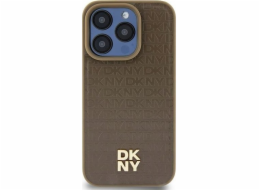 DKNY  DKHMP14SPSHRPSW iPhone 14 / 15 / 13 6.1 hnědé/hnědé pevné pouzdro Kožený Vzor Kovové Logo MagSafe