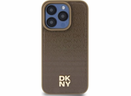 DKNY  DKHMP14LPSHRPSW iPhone 14 Pro 6.1 hnědé/hnědé pevné pouzdro Kožený vzor Kovové logo MagSafe