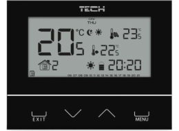 Pokojový ovladač Tech ST-293v3, černý, dvoustavový, skleněný, pod omítku