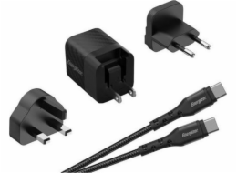 Nabíječka Energizer Energizer Ultimate - Multiplug EU / UK / US GaN 20W PD nástěnná nabíječka + kabel USB-C (černý)