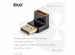 Club3D Adaptér DisplayPort na DisplayPort 1.4, 4K120Hz, 8K30Hz, 90°