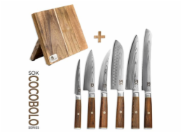 Sada nožů SOK 6 kuchyňských Cocobolo White Damascus + magnetický stojánek