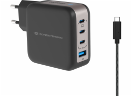 Conceptronická nabíječka CONCEPTRONIC Ladegerät 4Port 100W, 3xUSB-C, 1xUSB-A 1,5m sw