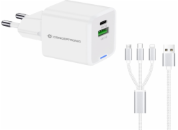 Conceptronická nabíječka CONCEPTRONIC Ladegerät 2Port 33W, 1xUSB-C, 1xUSB-A +3-v-1 sw